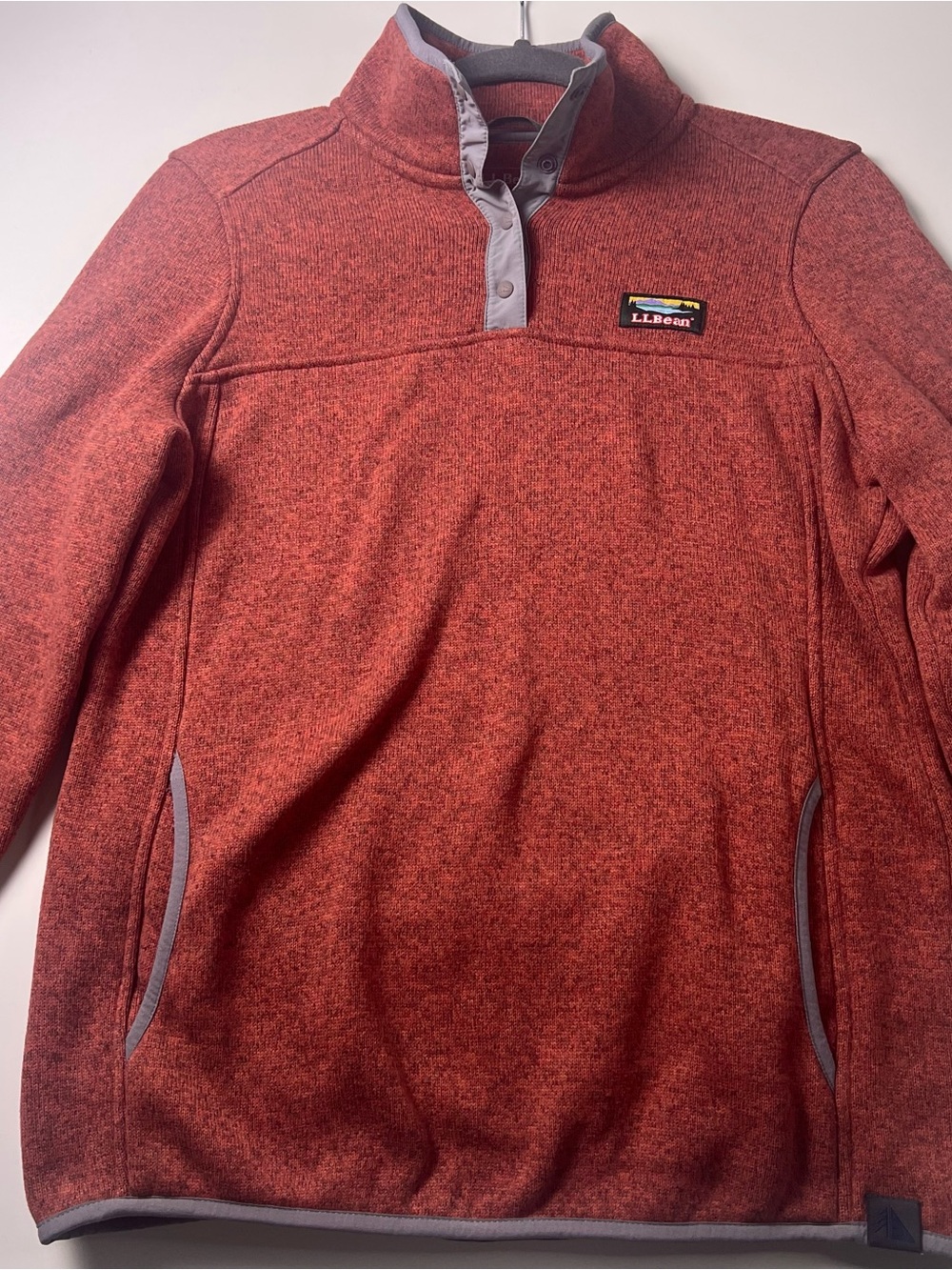 L.L.Bean Womens S Red Snap-Neck Mock Neck Pullover Sweater Pockets Outdoors Cozy - Picture 2 of 10